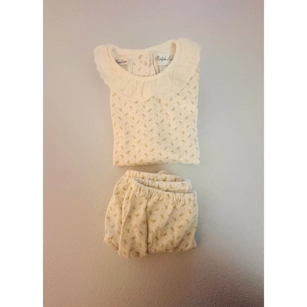 Ralph Lauren Girls 3M 2pc Knit Dress & Bloomers Set Ivory Floral